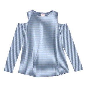 H.I.P. Stripe Cold Shoulder Tee,L (14), DENIM/ WHITE Stripe Cold Shoulder Tee